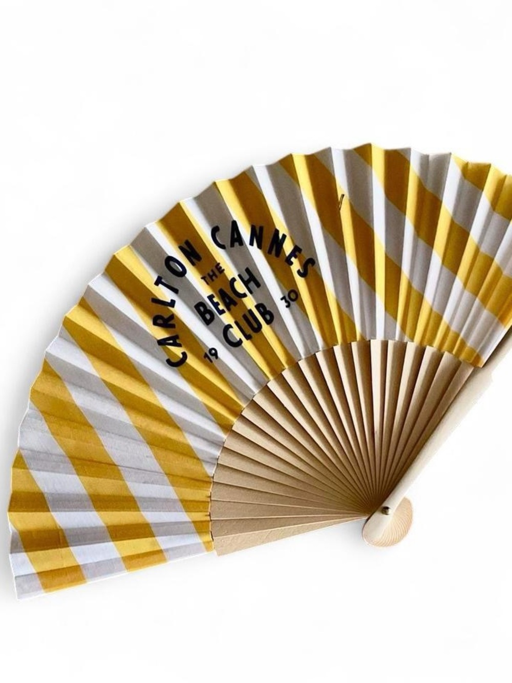 Carlton Cannes The Beach Club Yellow & White Striped Hand Fan - Picture 2 of 6